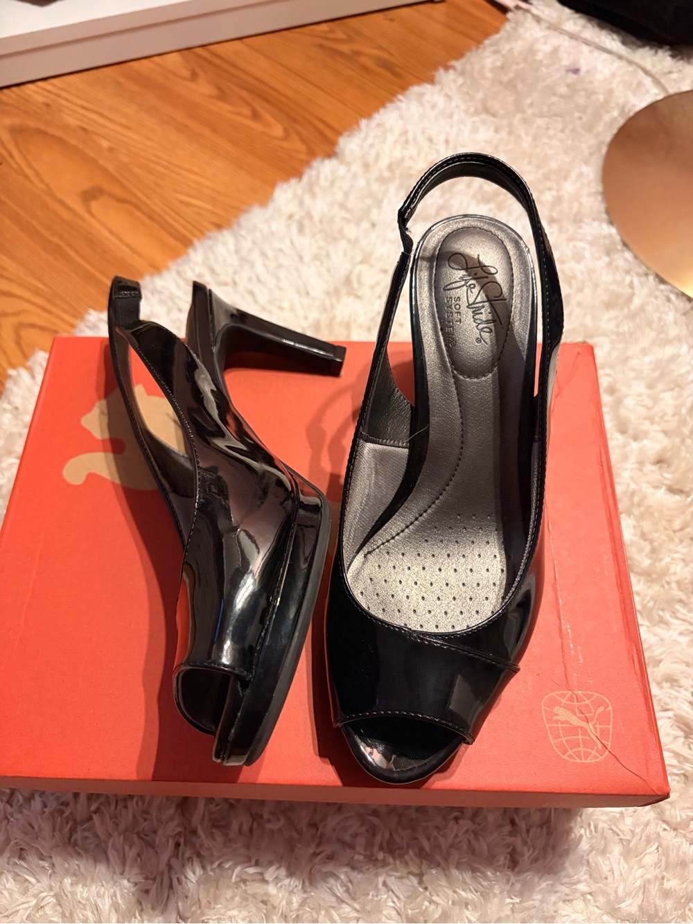 Liz Claiborne Black Patent Peep-Toe Slingback Heels